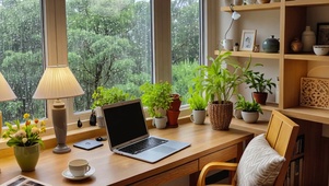 【雨景】窗前的办公台