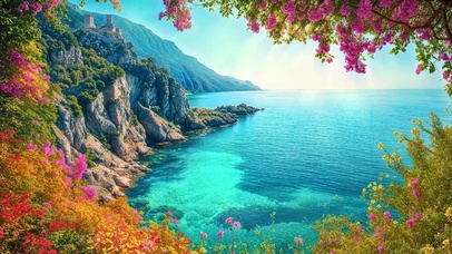 夏日花草高山海岸