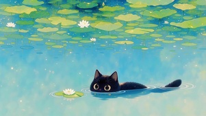 池塘里的猫咪