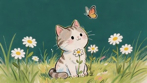 可爱鲜花猫咪