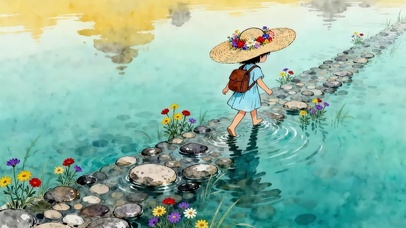 花帽女孩的溪间步