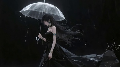 雨中黑裙女孩