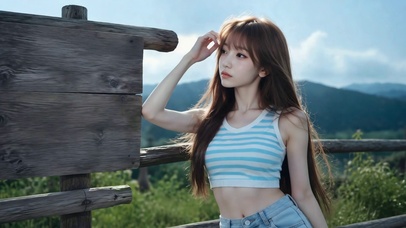 郊外清新长发美少女