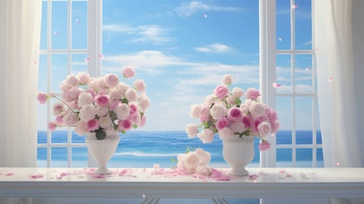 清新治愈海边玫瑰