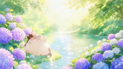 鲜花湖边猫咪