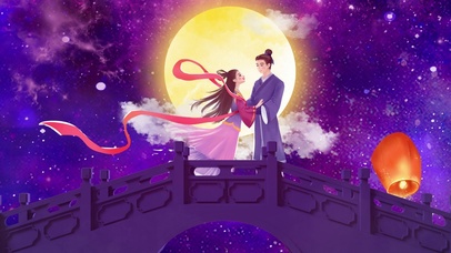 卡通星空七夕情人节牛郎织女