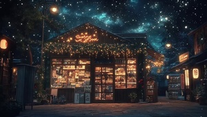 圣诞夜晚星空温暖商店