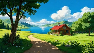 蓝天白云树木房屋