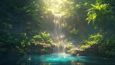 阳光热带雨林瀑布