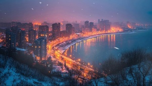 积雪都市河岸