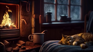 雨夜睡觉的猫