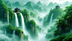 护眼绿色国风山水