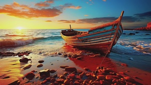 海滩上一搜搁浅的小船