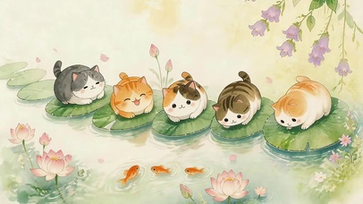可爱池塘猫咪
