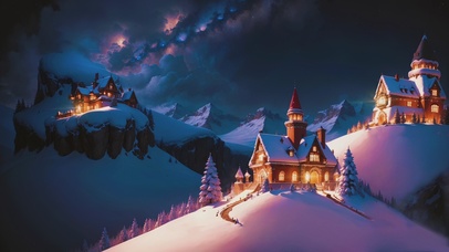 北欧星空下的雪原小屋