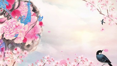 粉文艺桃花水墨京剧脸谱燕子戏曲