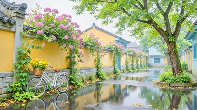 雨天墙外小巷