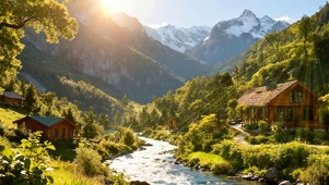 护眼树木河流双屏