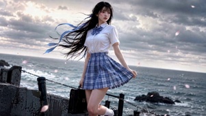海风中的制服少女