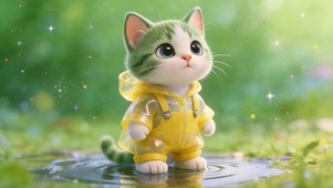 可爱穿着雨衣猫咪