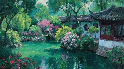 护眼绿景树木河流