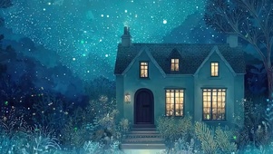 夜景星空树木绿景带鱼屏