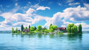 湖泊小屋美景
