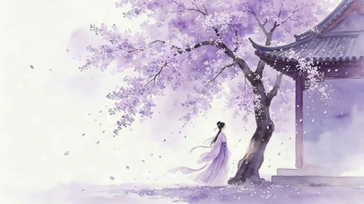 古风樱花树下女孩