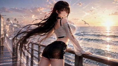 海边夕照少女