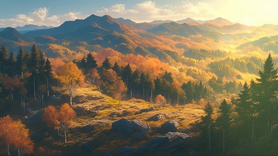 静谧阳光彩色枫林