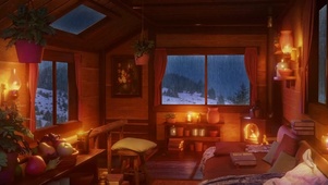 小屋窗户上的雨声