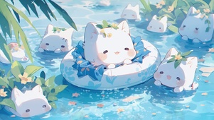 夏日泳圈小猫