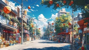 晴天圣诞节日小镇街道