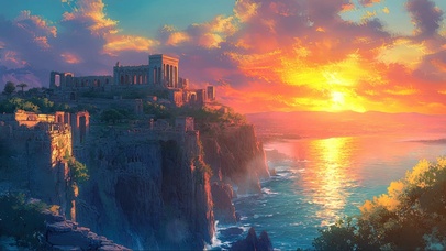 梦幻晚霞海岛历史建筑