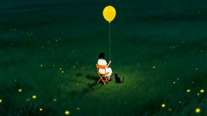 夜景女孩与猫咪