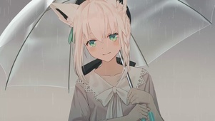 雨中撑伞狐女