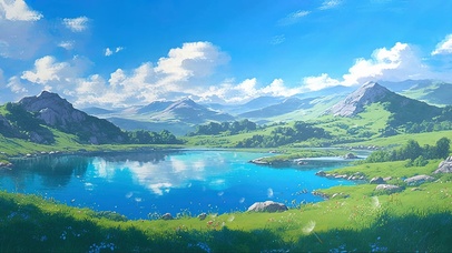 清新绿色高山湖泊