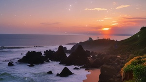 夕阳海边沙滩