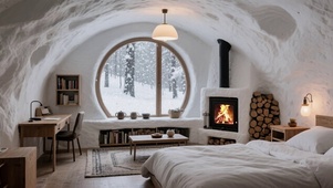 【雪景】温暖的石洞卧室