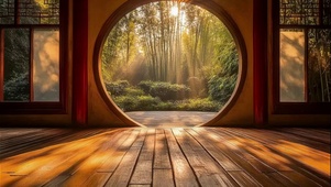 唯美落日竹林庭院风景