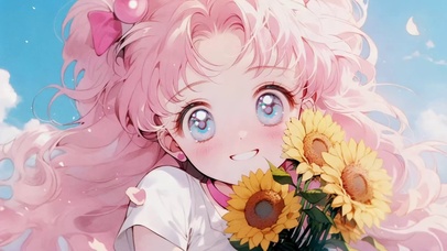 向日葵粉发动漫插画女孩