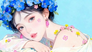 头戴花环女孩