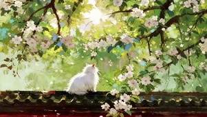 蹲在围墙上看风景的猫咪