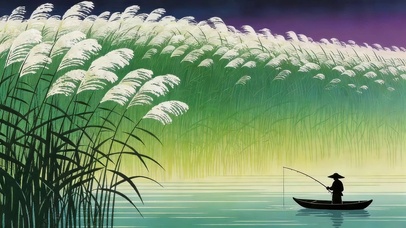 芦苇湖面小船