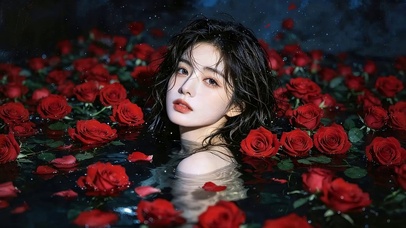 玫瑰花水中女孩