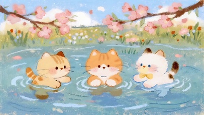 池塘玩耍的猫咪