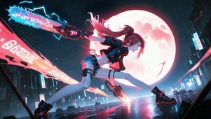 赛博朋克红月战斗美少女