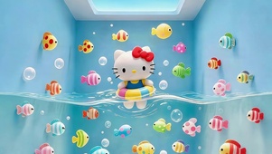 可爱游泳的kitty猫