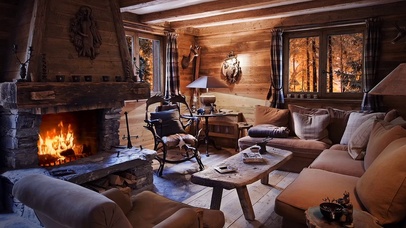 冬季温暖壁炉小木屋