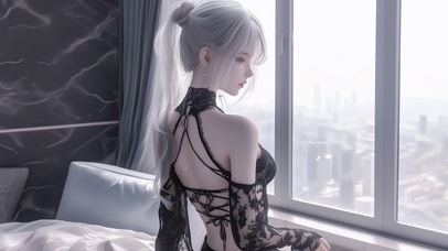 窗户边时尚美女后背